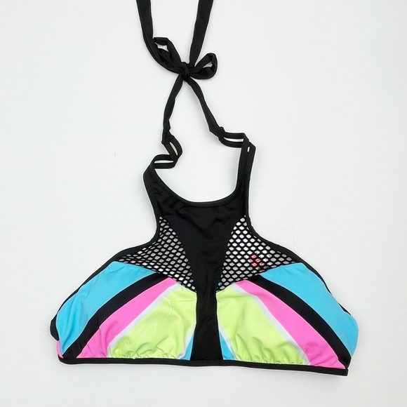 The Bikini Lab Dancing in The Beat Cropped High-Neck Bikini Top with Mesh Inset - Picture 1 of 6